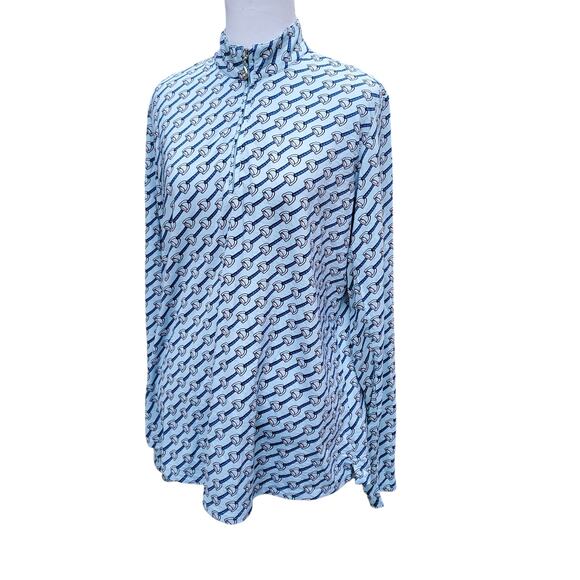 SanSoleil Blue Printed Top Long Sleeve 1/4 Zip Mock Neck UV 50 + Cooling Sz L - Picture 4 of 9